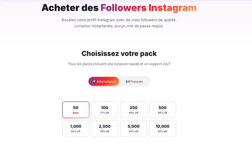 Instagram Follower Pakete auswählen