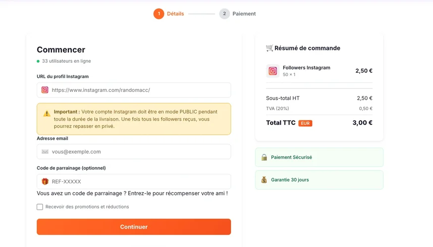 Instagram Benutzername eingeben und bestellen
